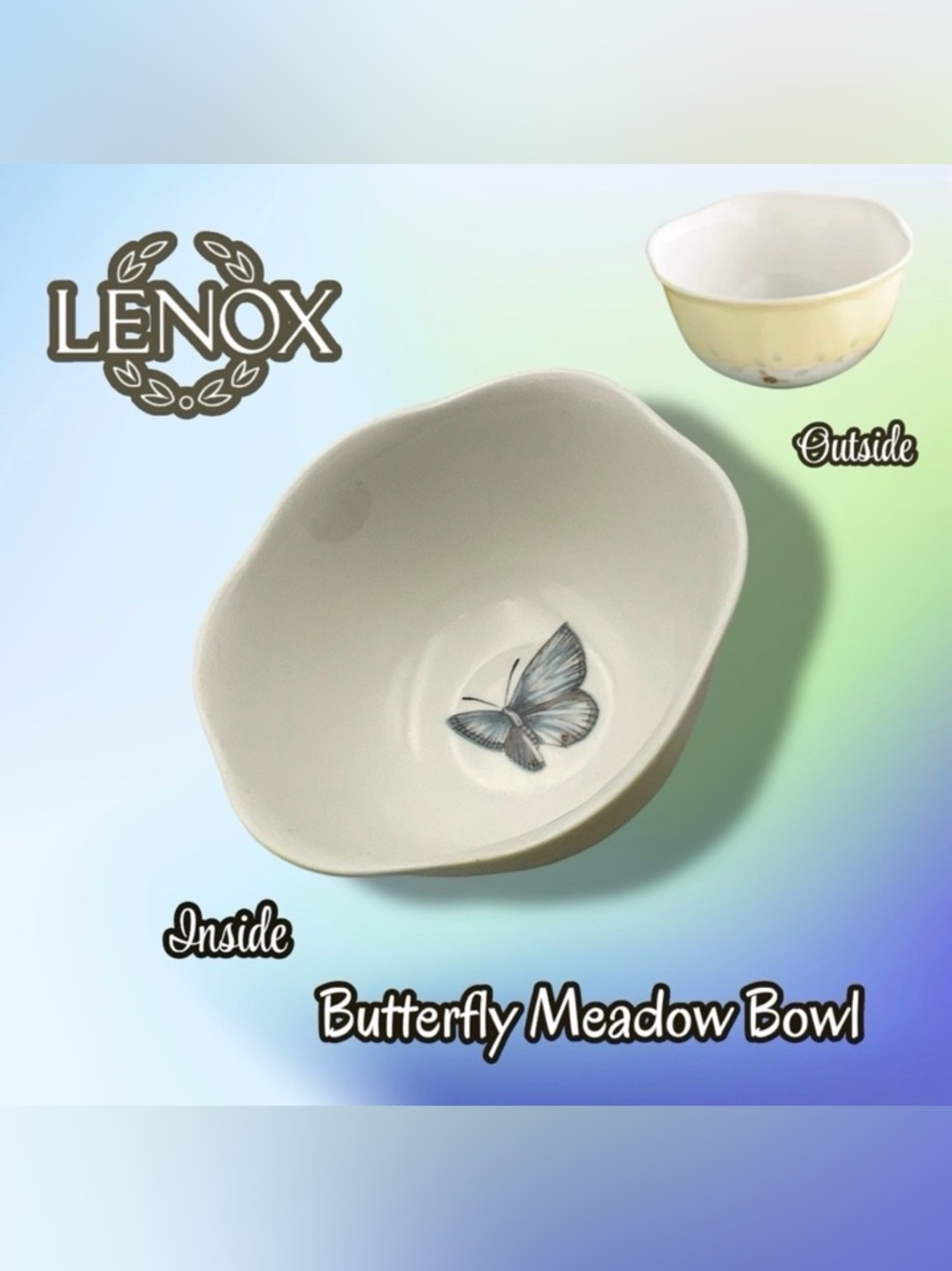 Lenox Butterfly Meadow Yellow  Dessert Bowl with Blue Butterfly